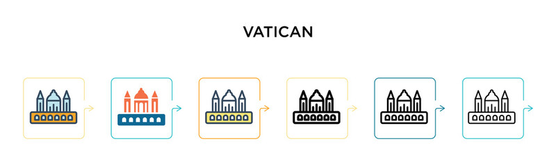 Vatican vector icon in 6 different modern styles. Black, two colored vatican icons designed in filled, outline, line and stroke style. Vector illustration can be used for web, mobile, ui