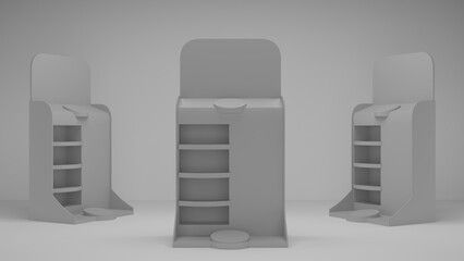 3d cosmetic product display gondola stand white color mock up © Asad