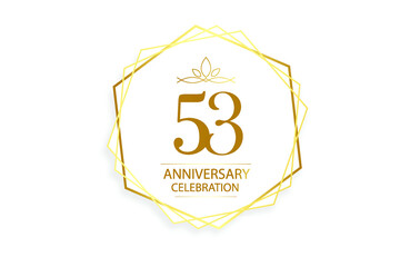 53 year anniversary, minimalist logo. Gold  vector illustration on white background - vector