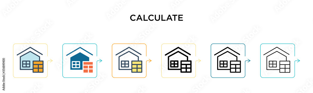 Poster calculate vector icon in 6 different modern styles. black, two colored calculate icons designed in f
