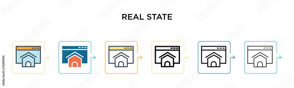 Poster real state vector icon in 6 different modern styles. black, two colored real state icons designed in