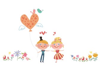 couple holding a heart shaped balloon
