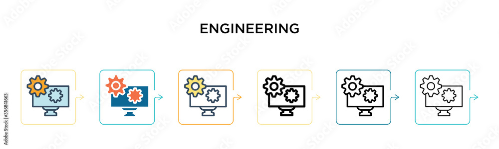 Poster engineering vector icon in 6 different modern styles. black, two colored engineering icons designed 