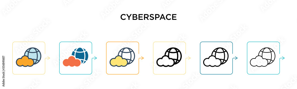 Poster cyberspace vector icon in 6 different modern styles. black, two colored cyberspace icons designed in