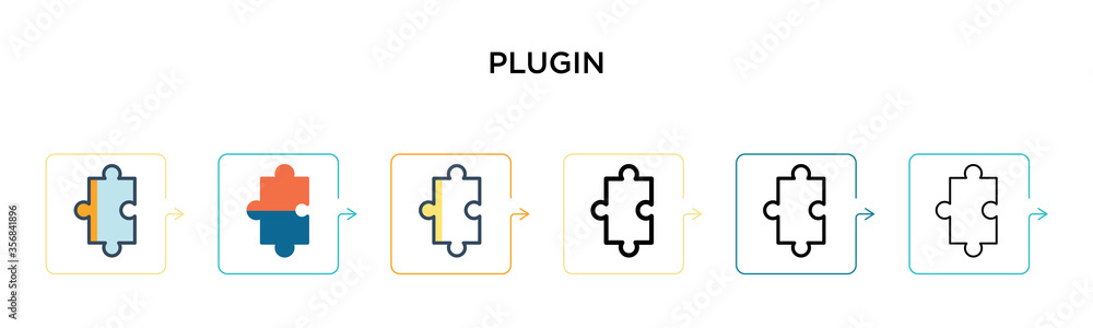 Poster plugin vector icon in 6 different modern styles. black, two colored plugin icons designed in filled,
