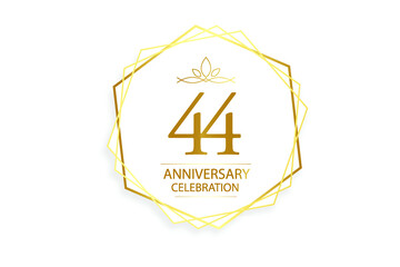 44 year anniversary, minimalist logo. Gold  vector illustration on white background - vector