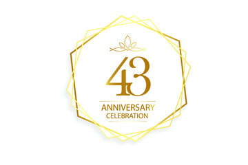 43 year anniversary, minimalist logo. Gold  vector illustration on white background - vector