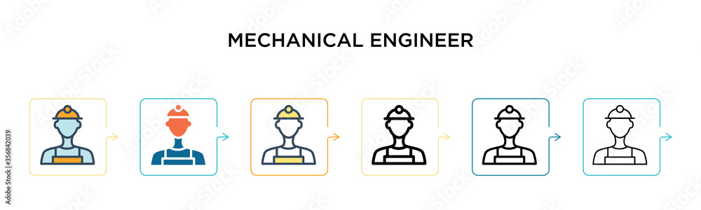 Poster mechanical engineer vector icon in 6 different modern styles. black, two colored mechanical engineer