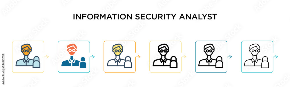 Aufkleber information security analyst vector icon in 6 different modern styles. black, two colored informatio