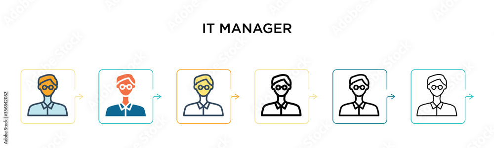 Poster it manager vector icon in 6 different modern styles. black, two colored it manager icons designed in