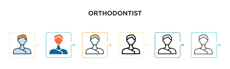 Orthodontist vector icon in 6 different modern styles. Black, two colored orthodontist icons designed in filled, outline, line and stroke style. Vector illustration can be used for web, mobile, ui