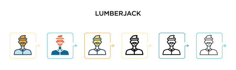 Lumberjack vector icon in 6 different modern styles. Black, two colored lumberjack icons designed in filled, outline, line and stroke style. Vector illustration can be used for web, mobile, ui