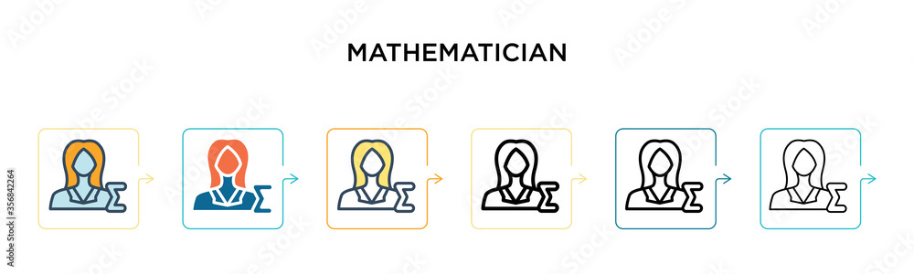 Aufkleber mathematician vector icon in 6 different modern styles. black, two colored mathematician icons desig