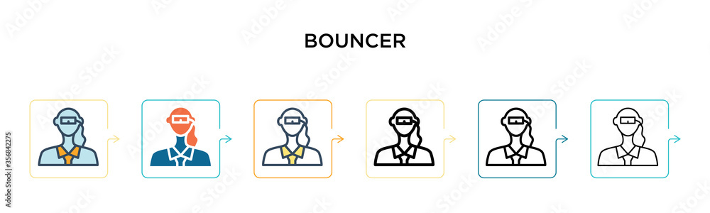 Poster bouncer vector icon in 6 different modern styles. black, two colored bouncer icons designed in fille
