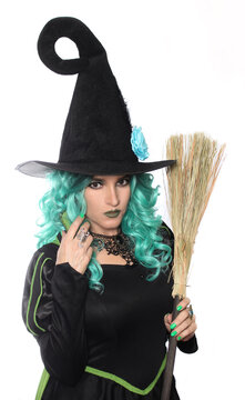 Witch With Broom on White Background