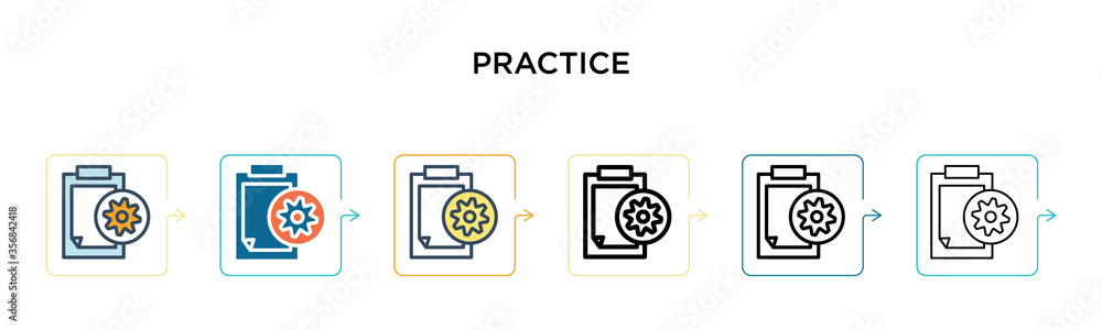 Aufkleber practice vector icon in 6 different modern styles. black, two colored practice icons designed in fil