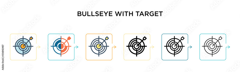 Aufkleber bullseye with target symbol vector icon in 6 different modern styles. black, two colored bullseye wi