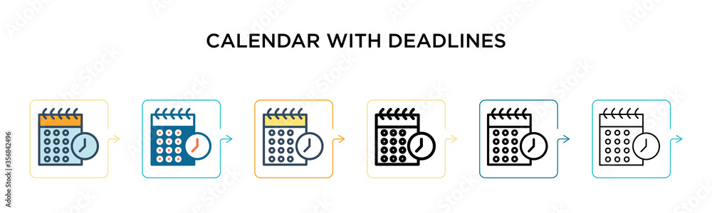 Poster calendar with deadlines vector icon in 6 different modern styles. black, two colored calendar with d