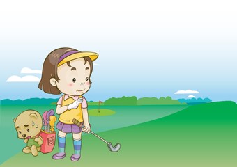 Obraz na płótnie Canvas girl with club in golf course