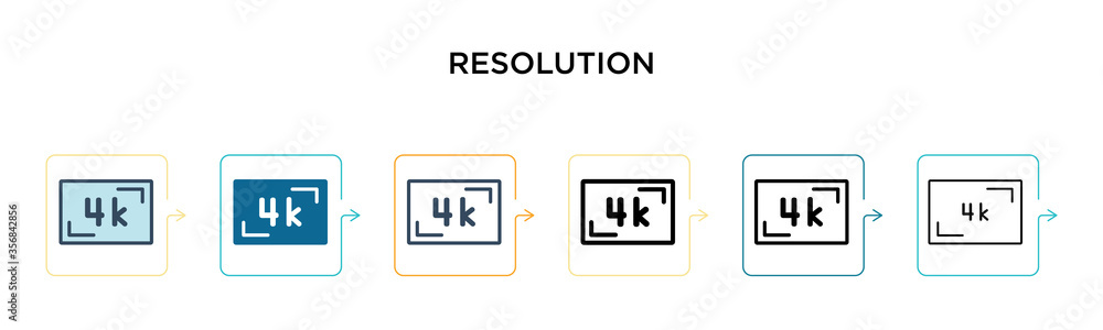 Poster resolution vector icon in 6 different modern styles. black, two colored resolution icons designed in