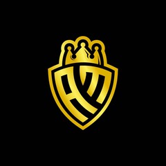 AM monogram logo with shield and crown style design template