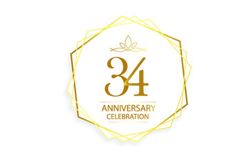 34 year anniversary, minimalist logo. Gold  vector illustration on white background - vector