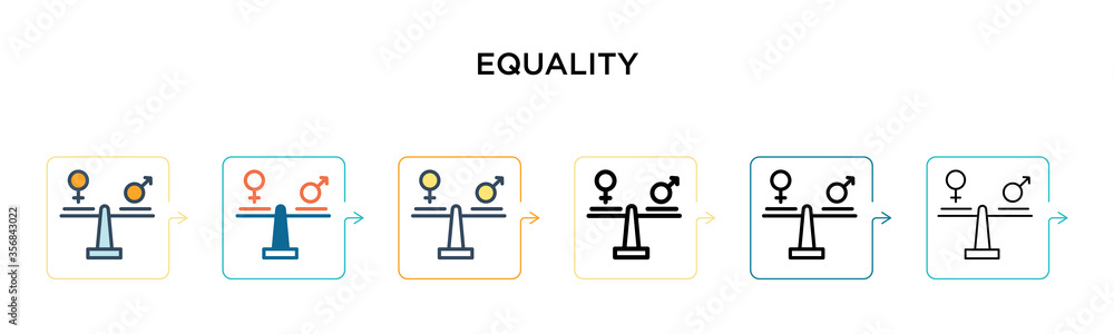 Poster equality vector icon in 6 different modern styles. black, two colored equality icons designed in fil