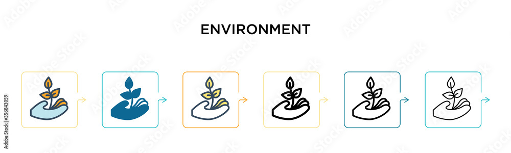 Poster environment vector icon in 6 different modern styles. black, two colored environment icons designed 
