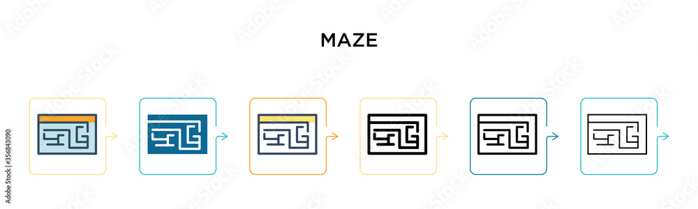 Poster maze vector icon in 6 different modern styles. black, two colored maze icons designed in filled, out