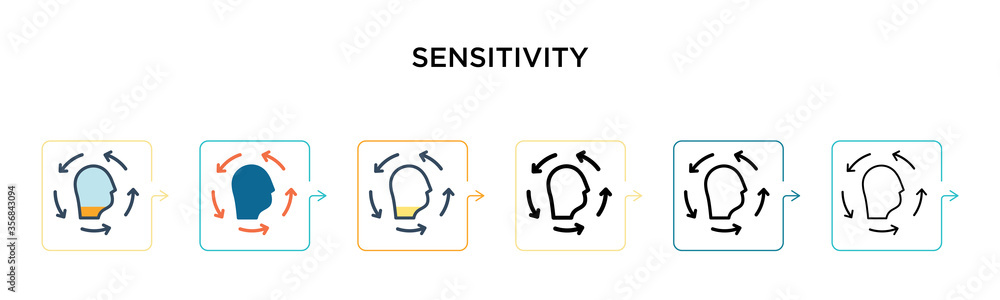 Poster sensitivity vector icon in 6 different modern styles. black, two colored sensitivity icons designed 