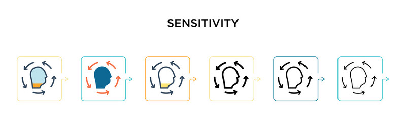 Sensitivity vector icon in 6 different modern styles. Black, two colored sensitivity icons designed in filled, outline, line and stroke style. Vector illustration can be used for web, mobile, ui