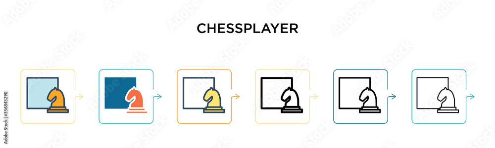 Poster chessplayer vector icon in 6 different modern styles. black, two colored chessplayer icons designed 