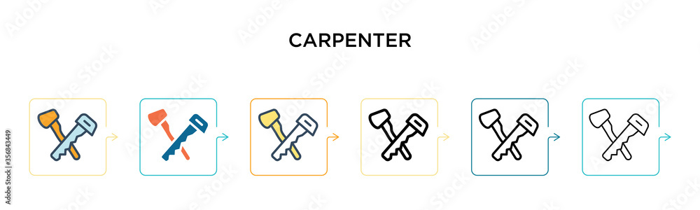 Poster carpenter vector icon in 6 different modern styles. black, two colored carpenter icons designed in f