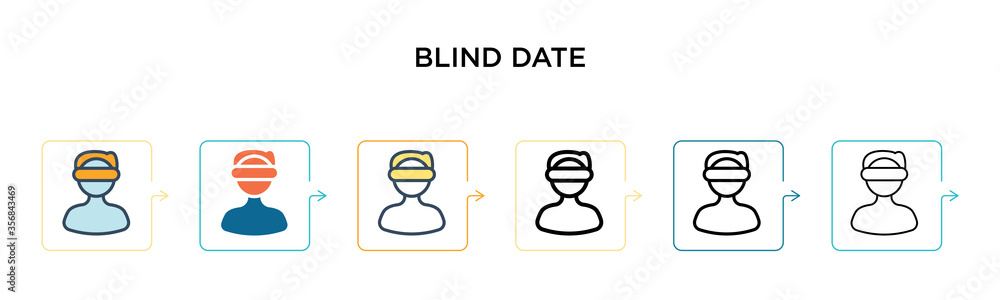 Poster blind date vector icon in 6 different modern styles. black, two colored blind date icons designed in