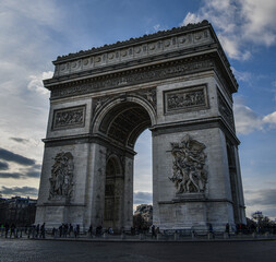 View of the Arc de Triumph in Paris, France.