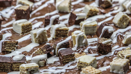 Close-up de pizza de bis chocolate branco e preto