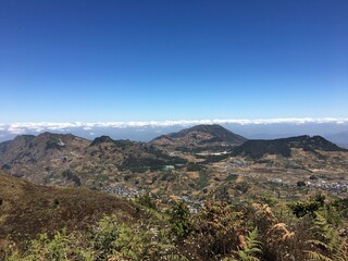 Scenery at Gunung Prau Dieng / Prau Mountain in Dieng. Mount Prau is the highest peak in the Dieng plateau region.