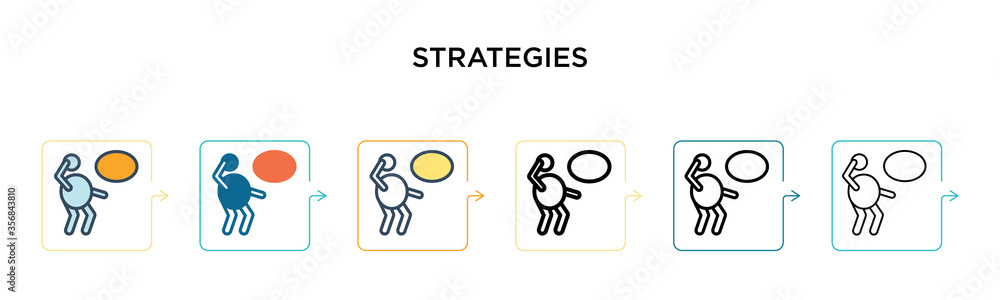 Poster strategies vector icon in 6 different modern styles. black, two colored strategies icons designed in