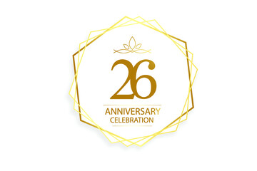 26 year anniversary, minimalist logo. Gold  vector illustration on white background - vector
