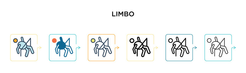 Limbo vector icon in 6 different modern styles. Black, two colored limbo icons designed in filled, outline, line and stroke style. Vector illustration can be used for web, mobile, ui