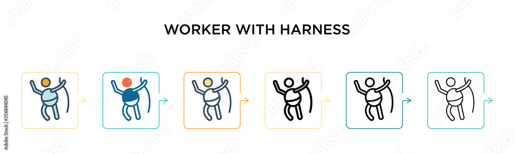 Poster worker with harness vector icon in 6 different modern styles. black, two colored worker with harness
