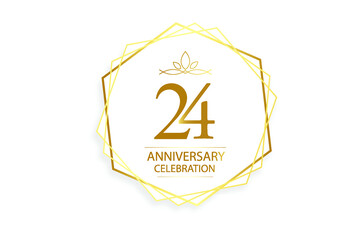 24 year anniversary, minimalist logo. Gold  vector illustration on white background - vector