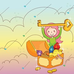 girl discovering key to treasure