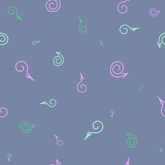 Fototapeta premium Pattern of hand drawn vector multi-colored spiral arrows for printing on fabric, for backgrounds.