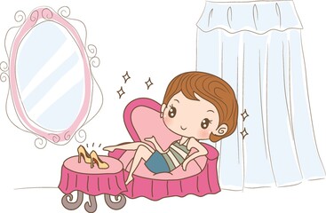 girl sitting on couch after shopping