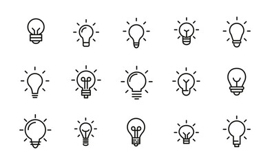 Set of light bulb icons in modern thin line style.