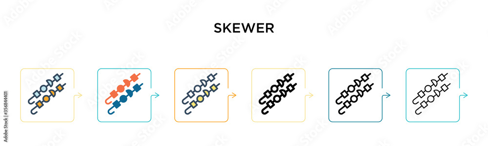 Poster skewer vector icon in 6 different modern styles. black, two colored skewer icons designed in filled,