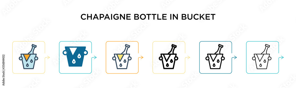 Poster chapaigne bottle in bucket vector icon in 6 different modern styles. black, two colored chapaigne bo