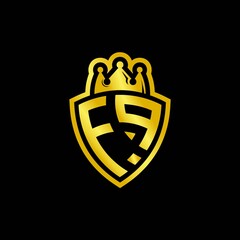 FP monogram logo with shield and crown style design template