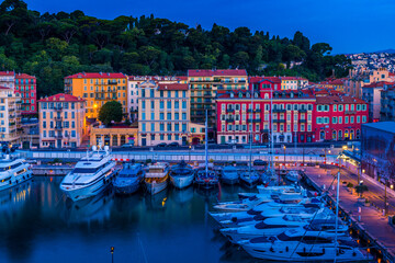 Colourful houses by the French Riviera Port Lympia in Nice, France